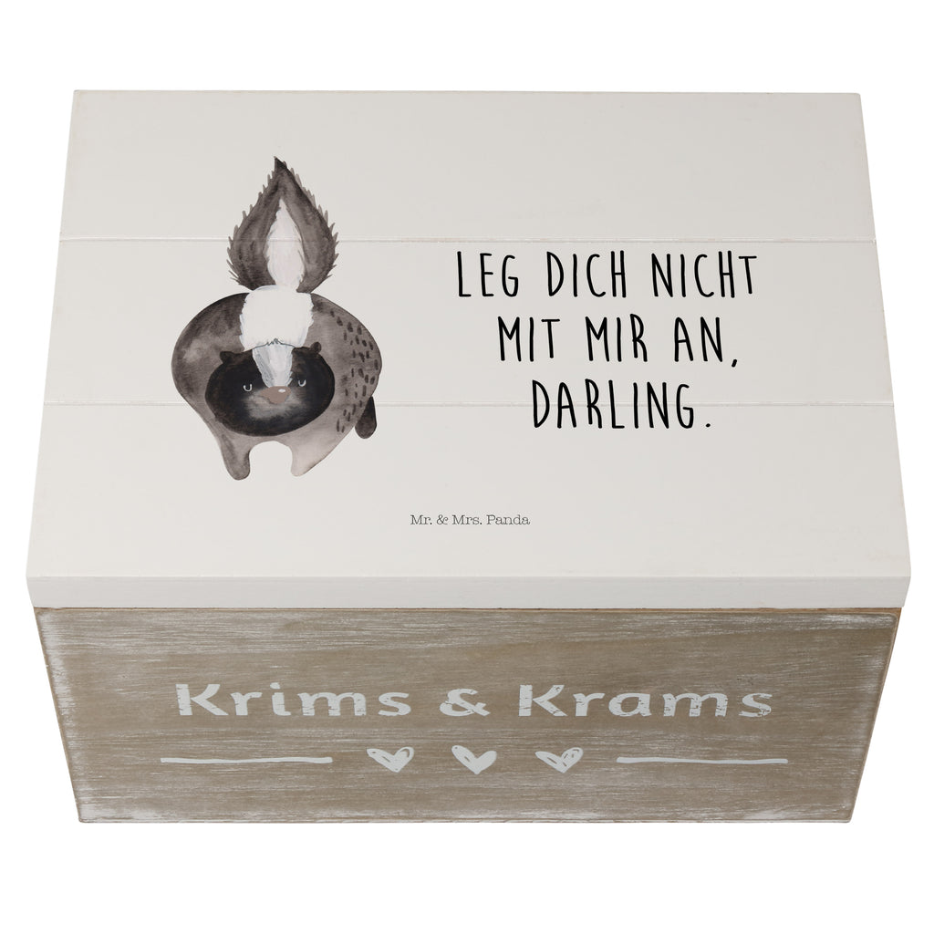 Holzkiste Stinktier Angriff Holzkiste, Kiste, Schatzkiste, Truhe, Schatulle, XXL, Erinnerungsbox, Erinnerungskiste, Dekokiste, Aufbewahrungsbox, Stinktier, Skunk, Wildtier, Raubtier, Stinker, Stinki, wütend, Drohung