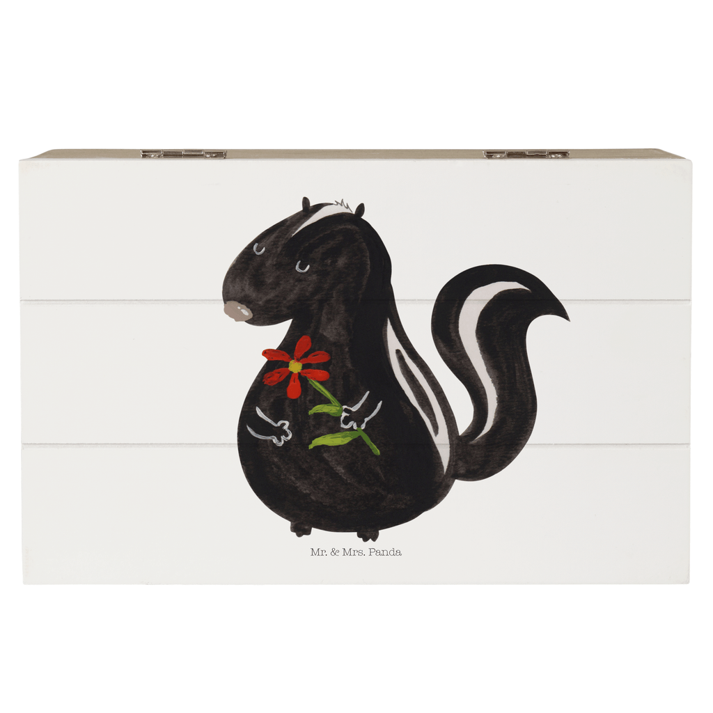 Holzkiste Stinktier Blume Holzkiste, Kiste, Schatzkiste, Truhe, Schatulle, XXL, Erinnerungsbox, Erinnerungskiste, Dekokiste, Aufbewahrungsbox, Stinktier, Skunk, Wildtier, Raubtier, Stinker, Stinki, Tagträumer, verträumt, Dreams, Träume