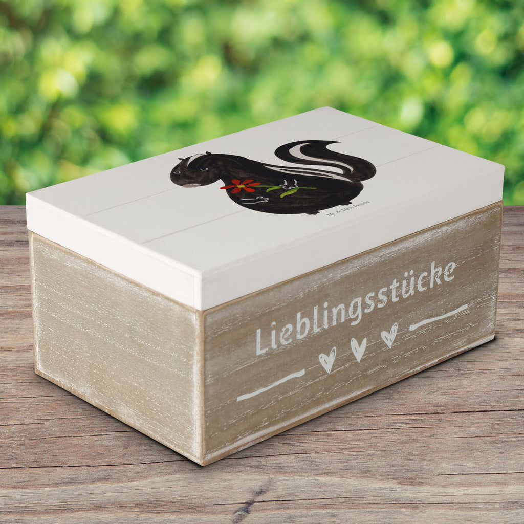 Holzkiste Stinktier Blume Holzkiste, Kiste, Schatzkiste, Truhe, Schatulle, XXL, Erinnerungsbox, Erinnerungskiste, Dekokiste, Aufbewahrungsbox, Stinktier, Skunk, Wildtier, Raubtier, Stinker, Stinki, Tagträumer, verträumt, Dreams, Träume