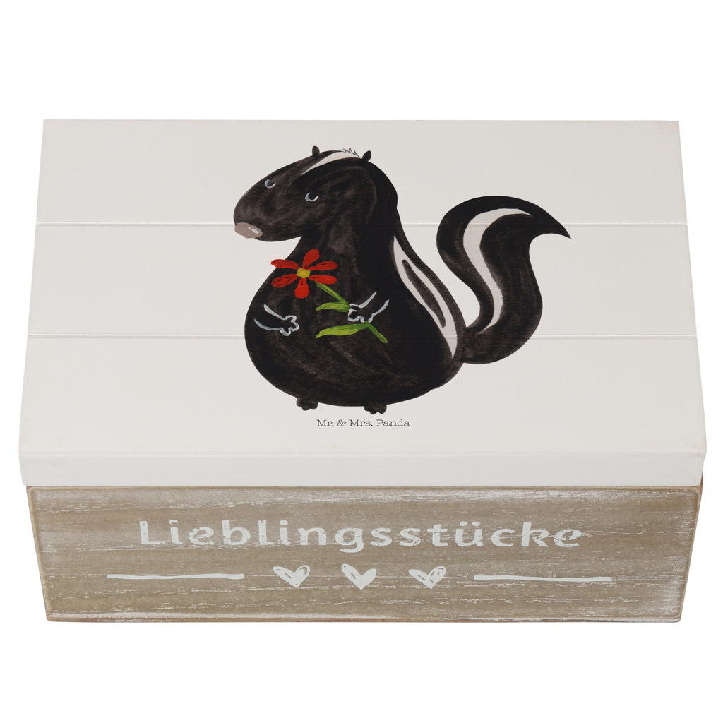 Holzkiste Stinktier Blume Holzkiste, Kiste, Schatzkiste, Truhe, Schatulle, XXL, Erinnerungsbox, Erinnerungskiste, Dekokiste, Aufbewahrungsbox, Stinktier, Skunk, Wildtier, Raubtier, Stinker, Stinki, Tagträumer, verträumt, Dreams, Träume