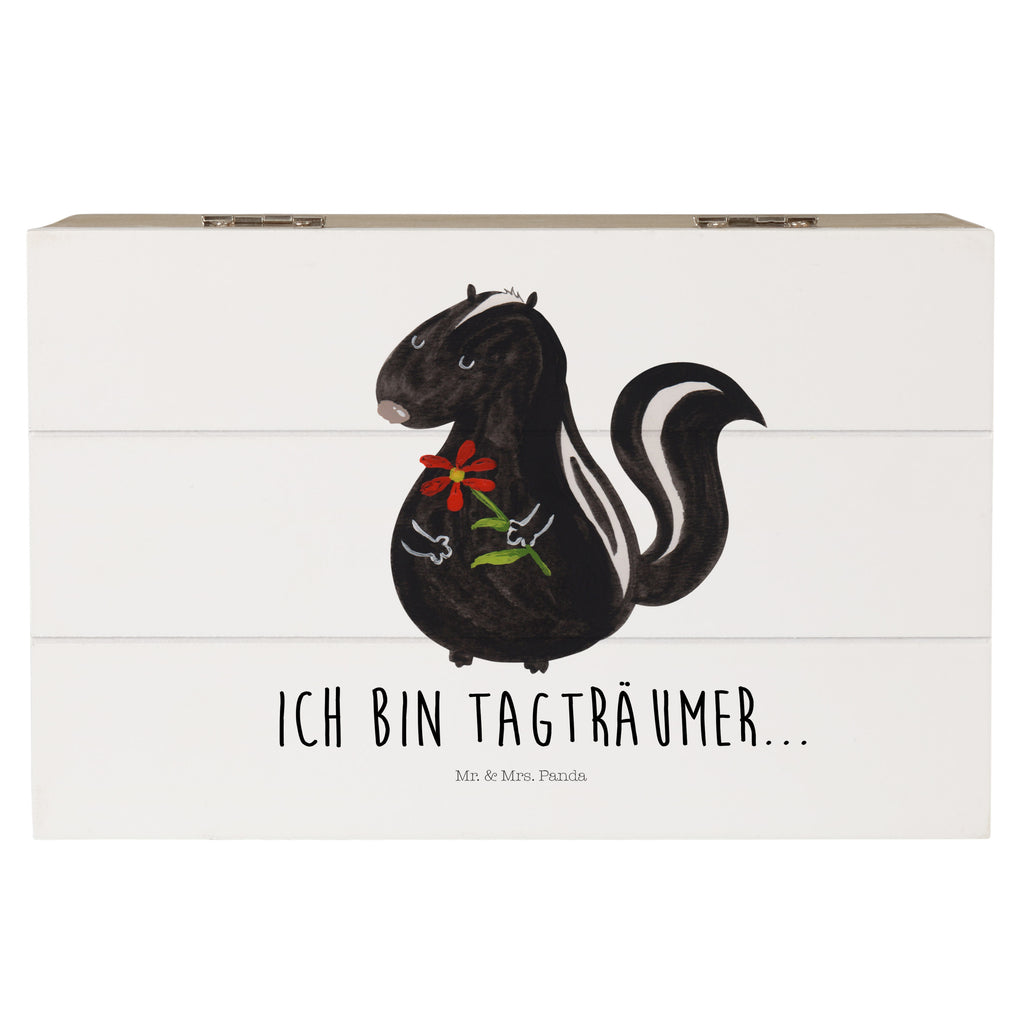 Holzkiste Stinktier Blume Holzkiste, Kiste, Schatzkiste, Truhe, Schatulle, XXL, Erinnerungsbox, Erinnerungskiste, Dekokiste, Aufbewahrungsbox, Stinktier, Skunk, Wildtier, Raubtier, Stinker, Stinki, Tagträumer, verträumt, Dreams, Träume