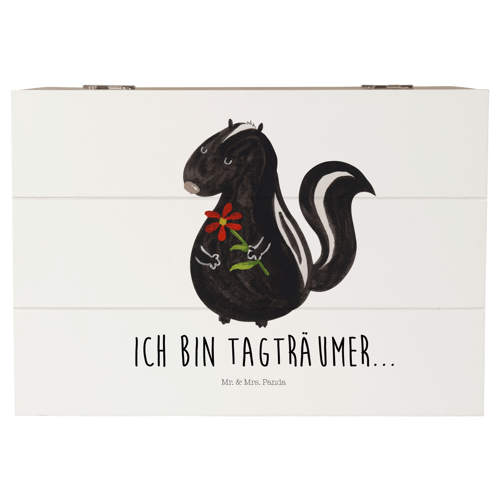 Holzkiste Stinktier Blume Holzkiste, Kiste, Schatzkiste, Truhe, Schatulle, XXL, Erinnerungsbox, Erinnerungskiste, Dekokiste, Aufbewahrungsbox, Stinktier, Skunk, Wildtier, Raubtier, Stinker, Stinki, Tagträumer, verträumt, Dreams, Träume