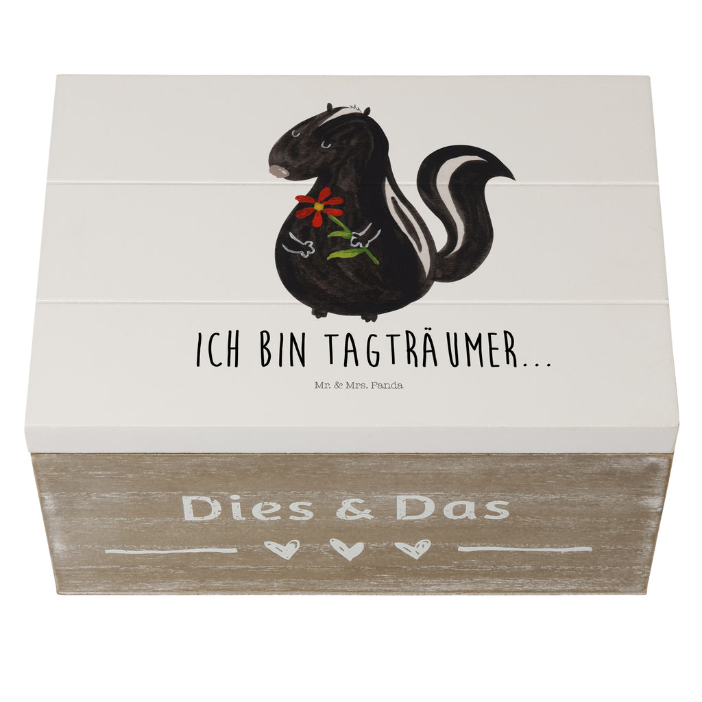 Holzkiste Stinktier Blume Holzkiste, Kiste, Schatzkiste, Truhe, Schatulle, XXL, Erinnerungsbox, Erinnerungskiste, Dekokiste, Aufbewahrungsbox, Stinktier, Skunk, Wildtier, Raubtier, Stinker, Stinki, Tagträumer, verträumt, Dreams, Träume