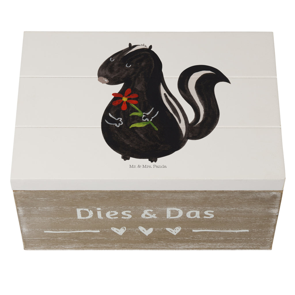 Holzkiste Stinktier Blume Holzkiste, Kiste, Schatzkiste, Truhe, Schatulle, XXL, Erinnerungsbox, Erinnerungskiste, Dekokiste, Aufbewahrungsbox, Stinktier, Skunk, Wildtier, Raubtier, Stinker, Stinki, Tagträumer, verträumt, Dreams, Träume