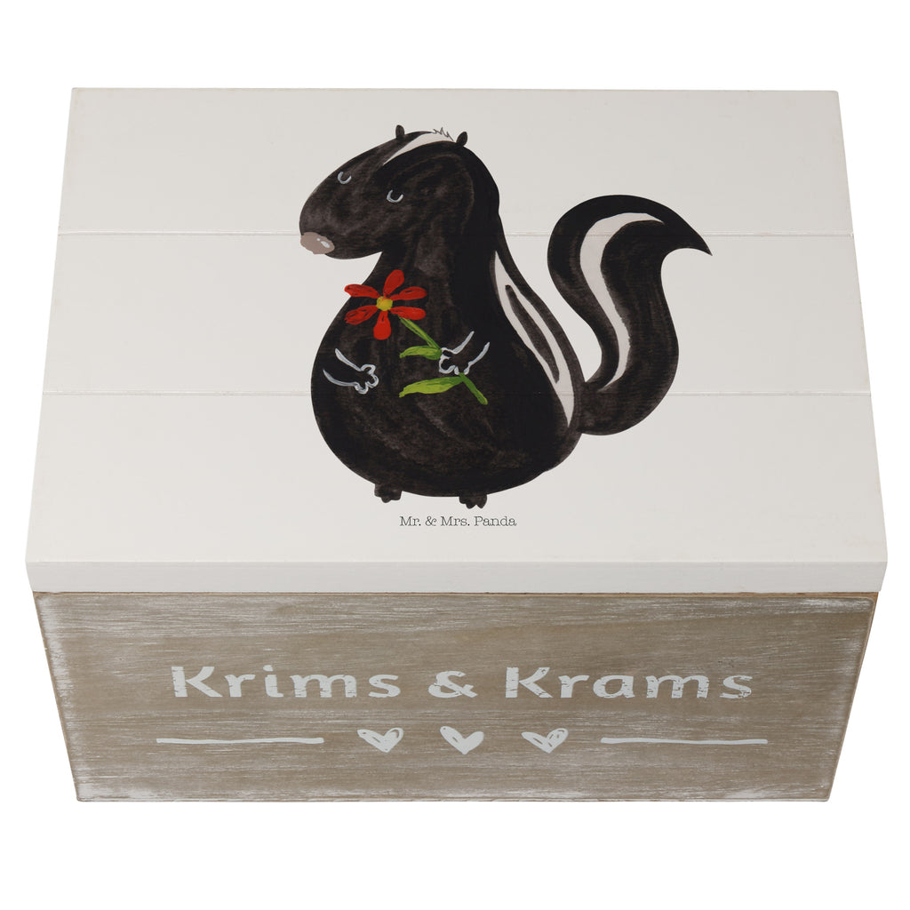 Holzkiste Stinktier Blume Holzkiste, Kiste, Schatzkiste, Truhe, Schatulle, XXL, Erinnerungsbox, Erinnerungskiste, Dekokiste, Aufbewahrungsbox, Stinktier, Skunk, Wildtier, Raubtier, Stinker, Stinki, Tagträumer, verträumt, Dreams, Träume