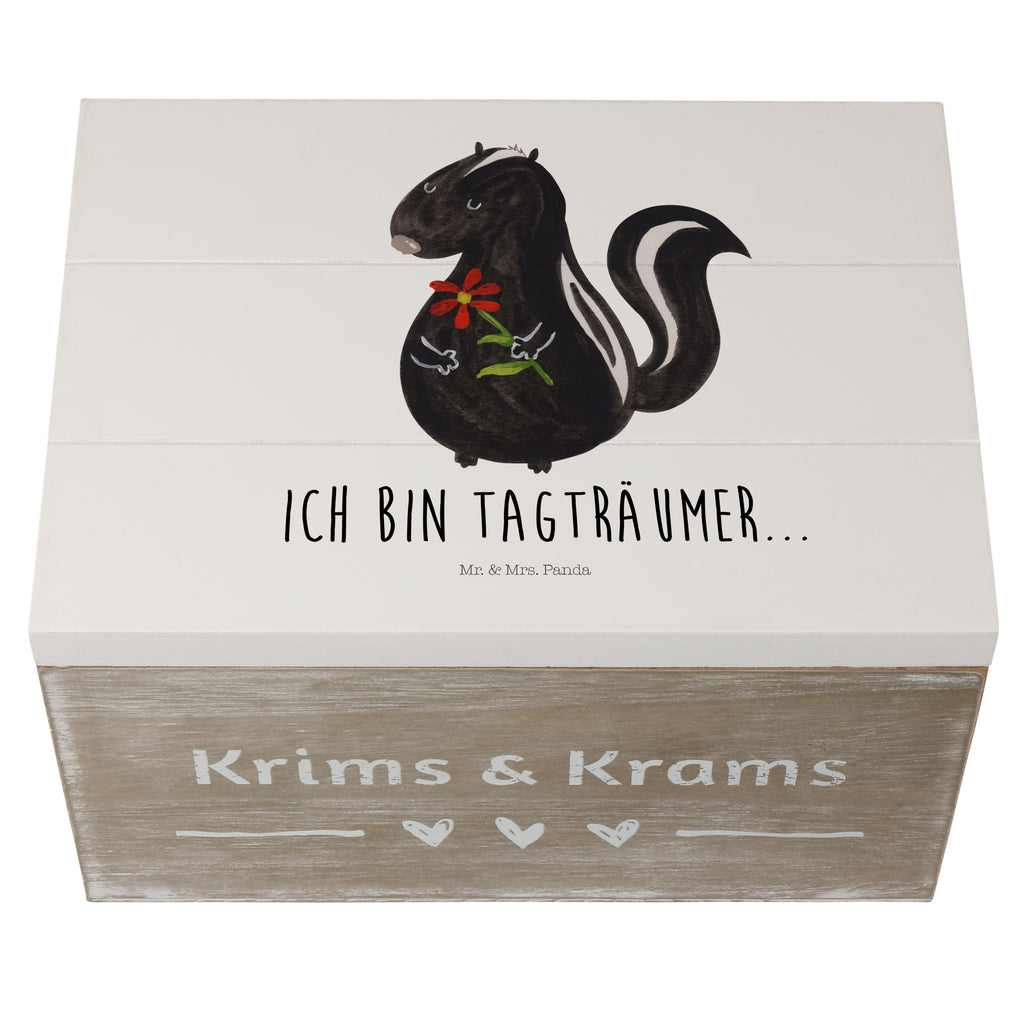 Holzkiste Stinktier Blume Holzkiste, Kiste, Schatzkiste, Truhe, Schatulle, XXL, Erinnerungsbox, Erinnerungskiste, Dekokiste, Aufbewahrungsbox, Stinktier, Skunk, Wildtier, Raubtier, Stinker, Stinki, Tagträumer, verträumt, Dreams, Träume