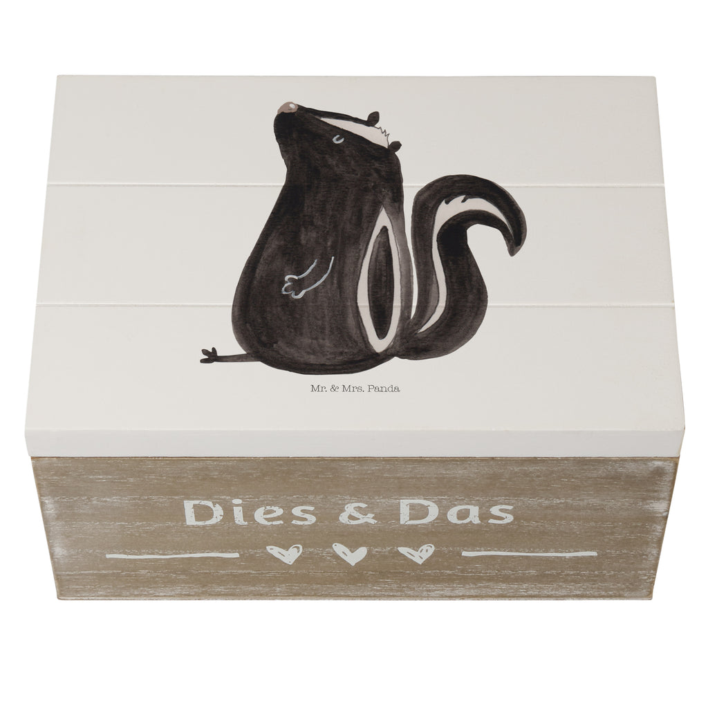 Holzkiste Stinktier sitzend Holzkiste, Kiste, Schatzkiste, Truhe, Schatulle, XXL, Erinnerungsbox, Erinnerungskiste, Dekokiste, Aufbewahrungsbox, Stinktier, Skunk, Wildtier, Raubtier, Stinker, Stinki, Spruch, Büro, Recht, Besserwisser