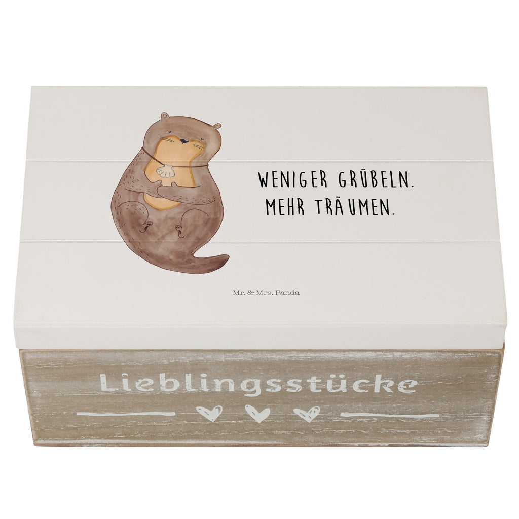 Holzkiste Otter mit Muschelmedaillon Holzkiste, Kiste, Schatzkiste, Truhe, Schatulle, XXL, Erinnerungsbox, Erinnerungskiste, Dekokiste, Aufbewahrungsbox, Otter, Fischotter, Seeotter, Otterliebe, grübeln, träumen, Motivation, Tagträumen, Büro
