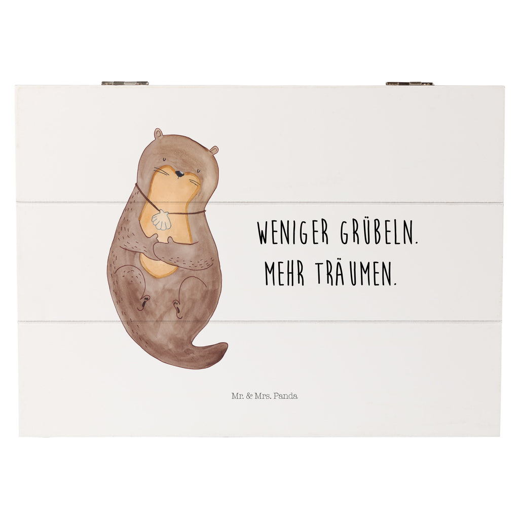 Holzkiste Otter mit Muschelmedaillon Holzkiste, Kiste, Schatzkiste, Truhe, Schatulle, XXL, Erinnerungsbox, Erinnerungskiste, Dekokiste, Aufbewahrungsbox, Otter, Fischotter, Seeotter, Otterliebe, grübeln, träumen, Motivation, Tagträumen, Büro