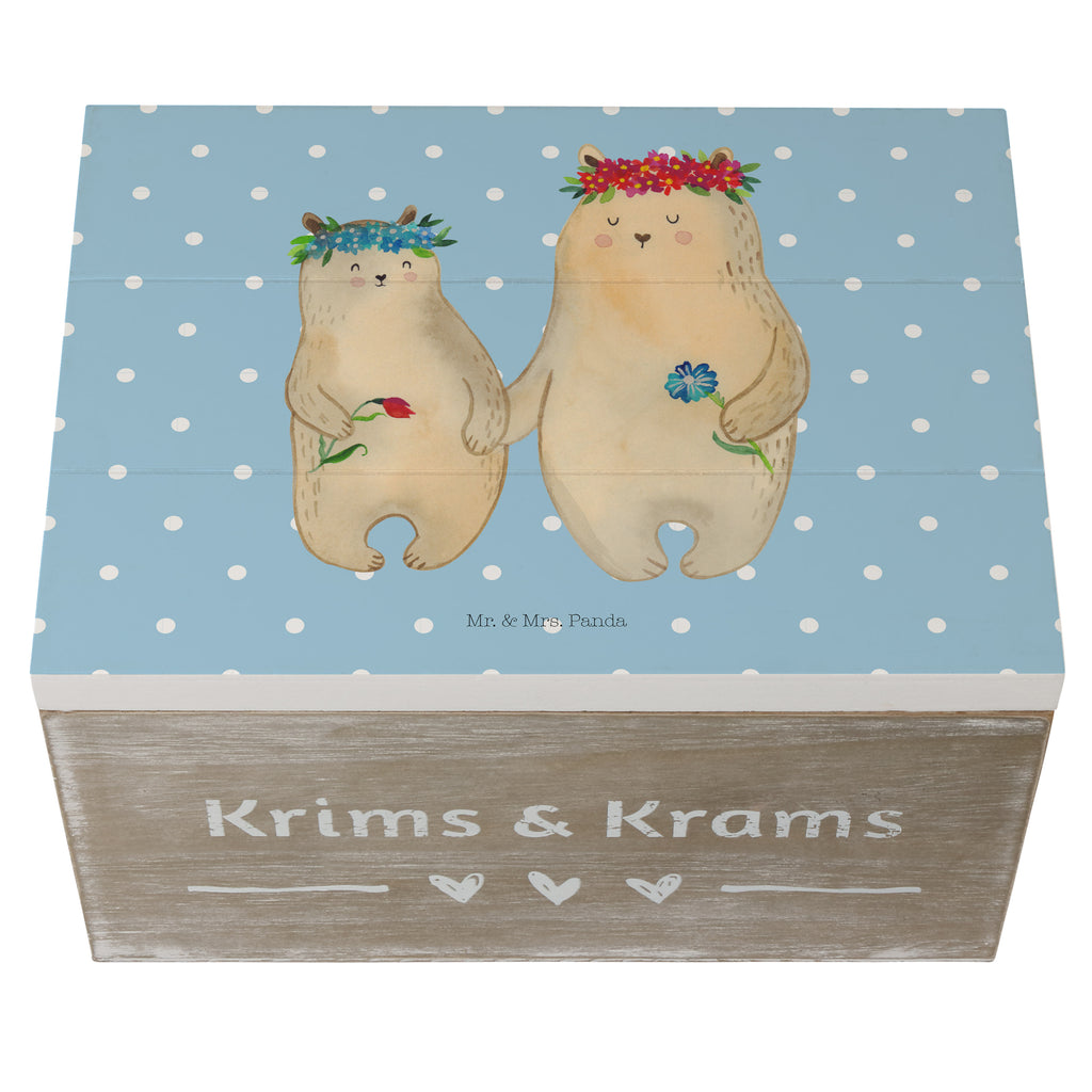 Holzkiste Bären mit Blumenkranz Holzkiste, Kiste, Schatzkiste, Truhe, Schatulle, XXL, Erinnerungsbox, Erinnerungskiste, Dekokiste, Aufbewahrungsbox, Familie, Vatertag, Muttertag, Bruder, Schwester, Mama, Papa, Oma, Opa, Bär, Bären, Mutter, Mutti, Mami, Lieblingsmensch, Lieblingsmama, beste Mutter, weltbeste Mama, Geschenk Mama. Muttertag, Tochter, Kind, Kinder, Töchter, Family, Vorbild