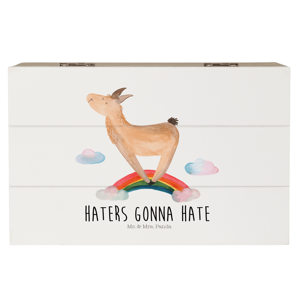 Holzkiste Lama Regenbogen Holzkiste, Kiste, Schatzkiste, Truhe, Schatulle, XXL, Erinnerungsbox, Erinnerungskiste, Dekokiste, Aufbewahrungsbox, Lama, Alpaka, Lamas, Regenbogen, Haters gonna hate, Haters, Selbstständig, Außenseiter, Schule, Abi, Hobby, Wolkenland, Freiheit