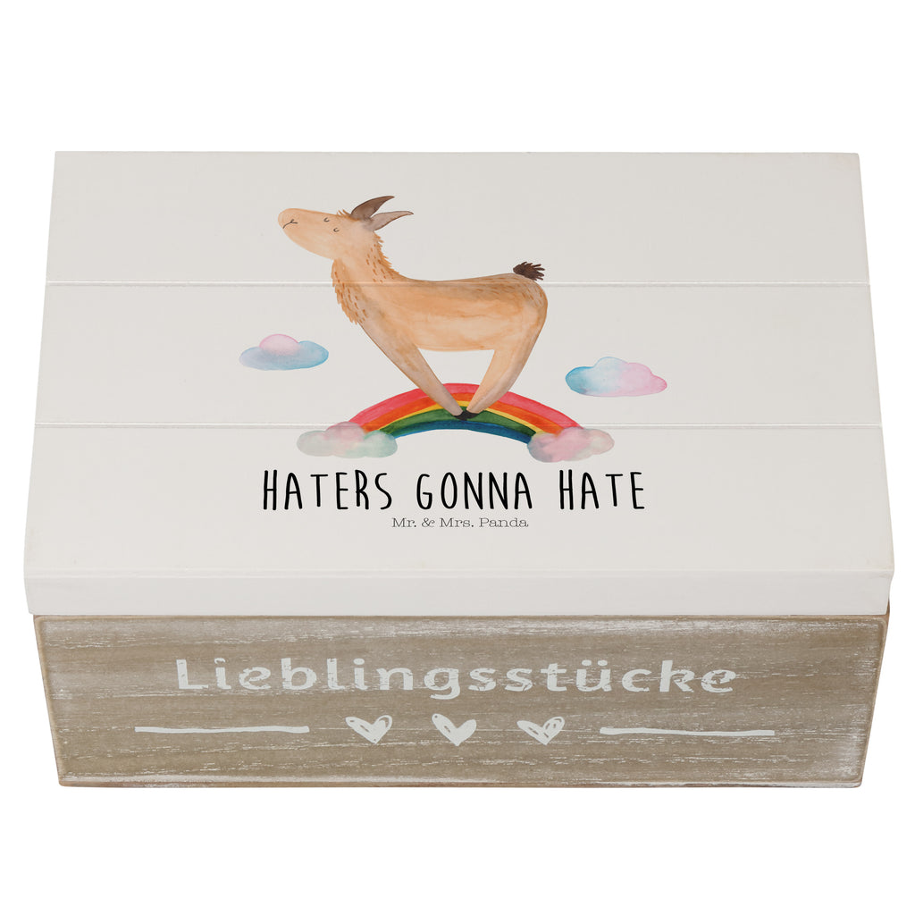 Holzkiste Lama Regenbogen Holzkiste, Kiste, Schatzkiste, Truhe, Schatulle, XXL, Erinnerungsbox, Erinnerungskiste, Dekokiste, Aufbewahrungsbox, Lama, Alpaka, Lamas, Regenbogen, Haters gonna hate, Haters, Selbstständig, Außenseiter, Schule, Abi, Hobby, Wolkenland, Freiheit