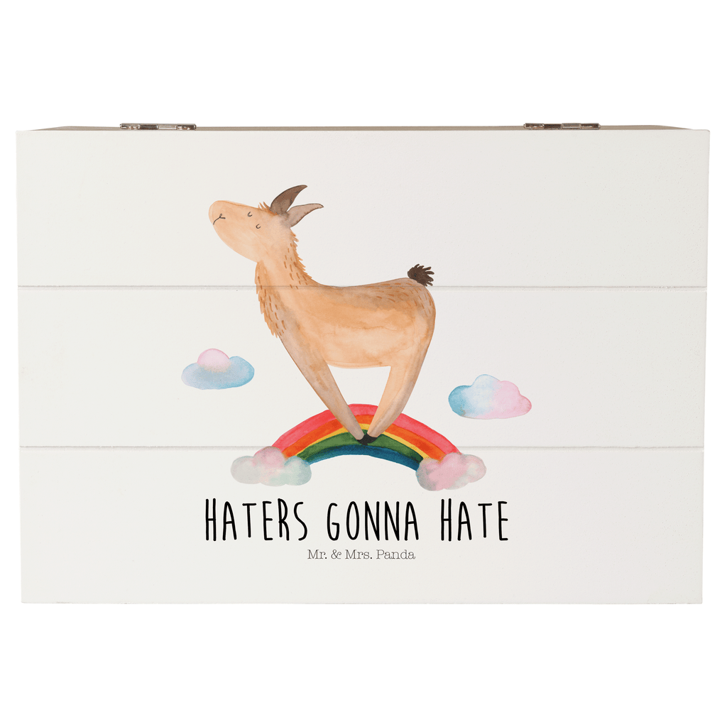 Holzkiste Lama Regenbogen Holzkiste, Kiste, Schatzkiste, Truhe, Schatulle, XXL, Erinnerungsbox, Erinnerungskiste, Dekokiste, Aufbewahrungsbox, Lama, Alpaka, Lamas, Regenbogen, Haters gonna hate, Haters, Selbstständig, Außenseiter, Schule, Abi, Hobby, Wolkenland, Freiheit