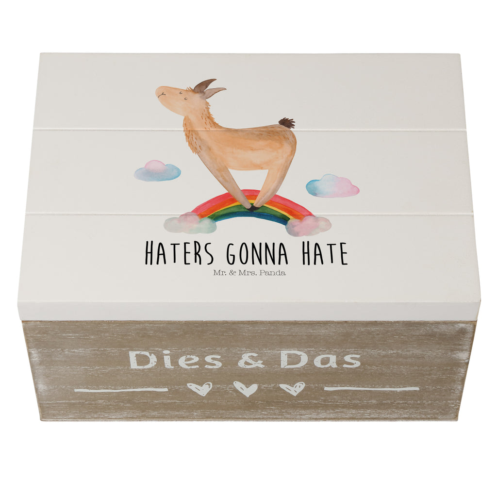 Holzkiste Lama Regenbogen Holzkiste, Kiste, Schatzkiste, Truhe, Schatulle, XXL, Erinnerungsbox, Erinnerungskiste, Dekokiste, Aufbewahrungsbox, Lama, Alpaka, Lamas, Regenbogen, Haters gonna hate, Haters, Selbstständig, Außenseiter, Schule, Abi, Hobby, Wolkenland, Freiheit