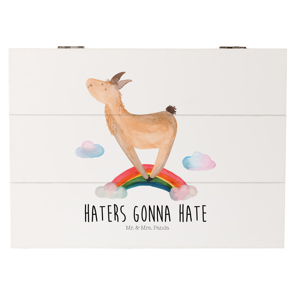 Holzkiste Lama Regenbogen Holzkiste, Kiste, Schatzkiste, Truhe, Schatulle, XXL, Erinnerungsbox, Erinnerungskiste, Dekokiste, Aufbewahrungsbox, Lama, Alpaka, Lamas, Regenbogen, Haters gonna hate, Haters, Selbstständig, Außenseiter, Schule, Abi, Hobby, Wolkenland, Freiheit