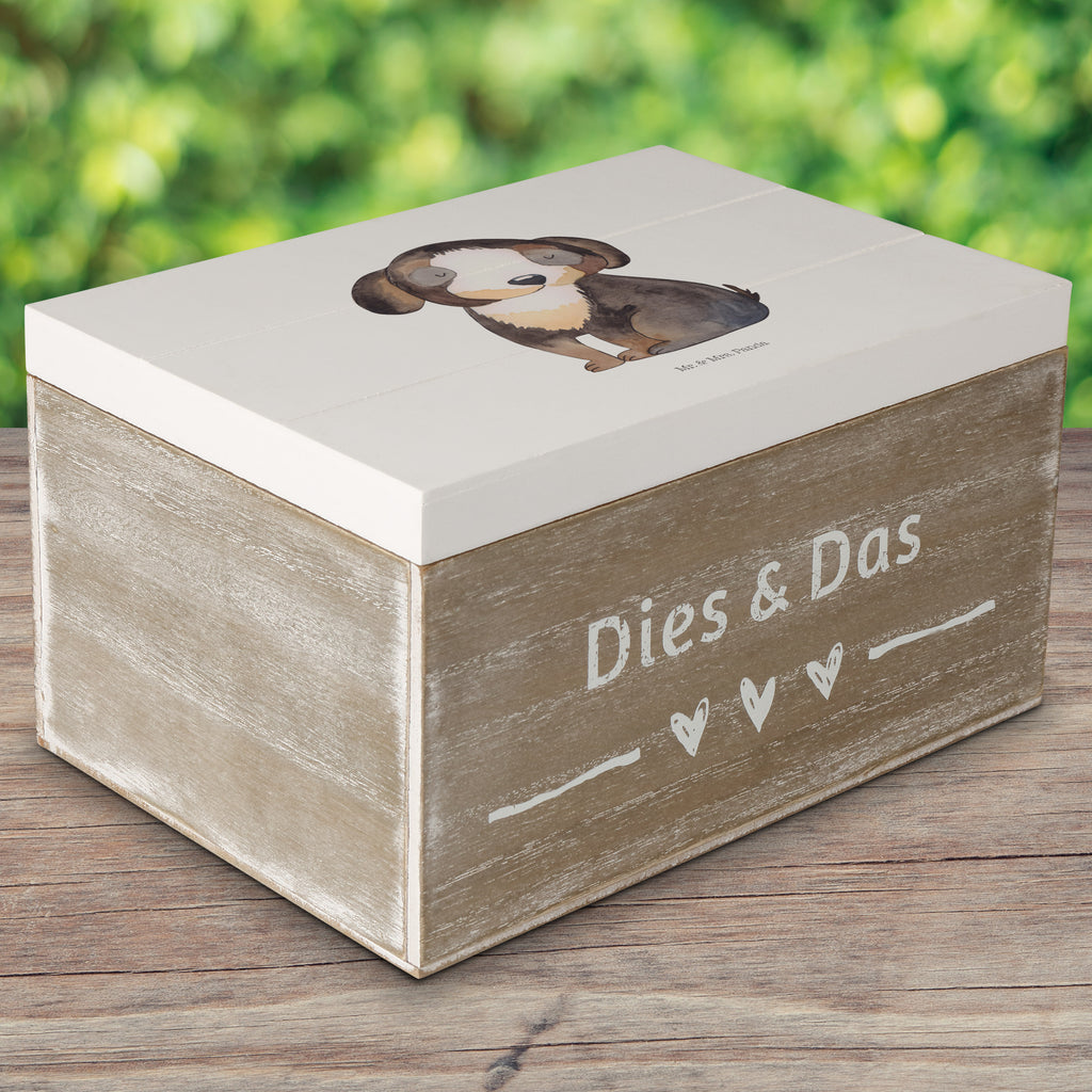 Holzkiste Hund entspannt Holzkiste, Kiste, Schatzkiste, Truhe, Schatulle, XXL, Erinnerungsbox, Erinnerungskiste, Dekokiste, Aufbewahrungsbox, Hund, Hundemotiv, Haustier, Hunderasse, Tierliebhaber, Hundebesitzer, Sprüche, schwarzer Hund, Hundeliebe, Liebe, Hundeglück