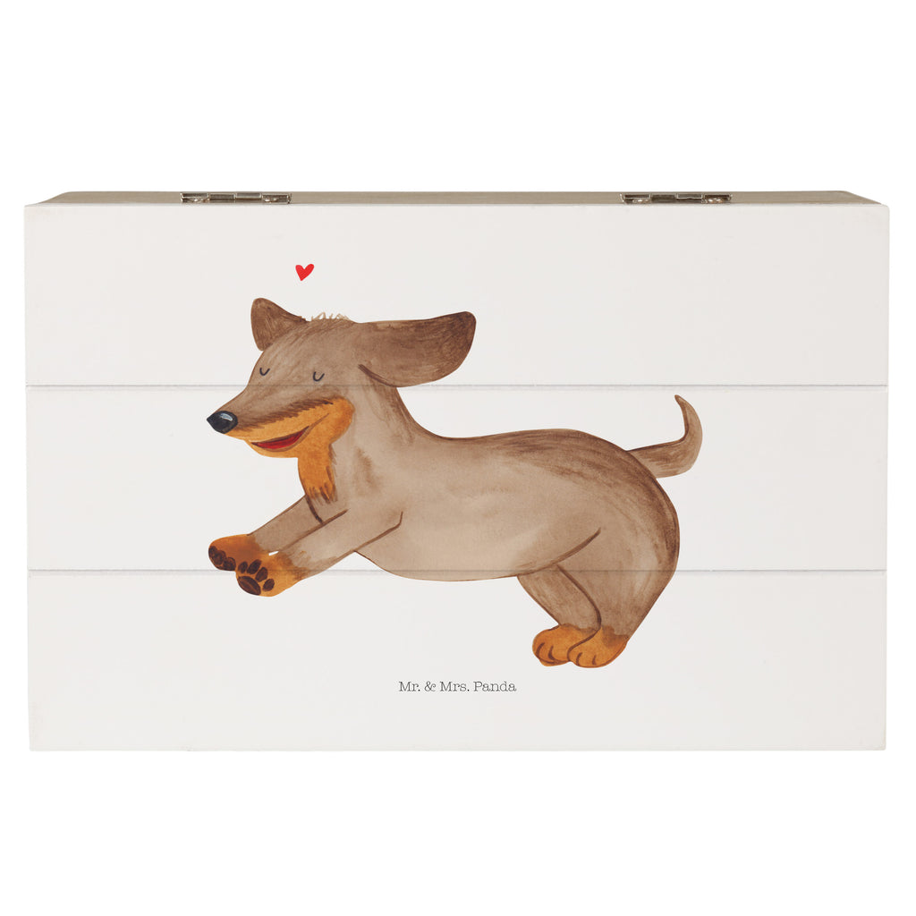 Holzkiste Hund Dackel fröhlich Holzkiste, Kiste, Schatzkiste, Truhe, Schatulle, XXL, Erinnerungsbox, Erinnerungskiste, Dekokiste, Aufbewahrungsbox, Hund, Hundemotiv, Haustier, Hunderasse, Tierliebhaber, Hundebesitzer, Sprüche, Hunde, Dackel, Dachshund, happy dog