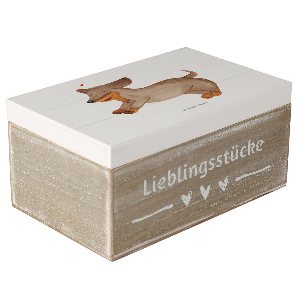 Holzkiste Hund Dackel fröhlich Holzkiste, Kiste, Schatzkiste, Truhe, Schatulle, XXL, Erinnerungsbox, Erinnerungskiste, Dekokiste, Aufbewahrungsbox, Hund, Hundemotiv, Haustier, Hunderasse, Tierliebhaber, Hundebesitzer, Sprüche, Hunde, Dackel, Dachshund, happy dog