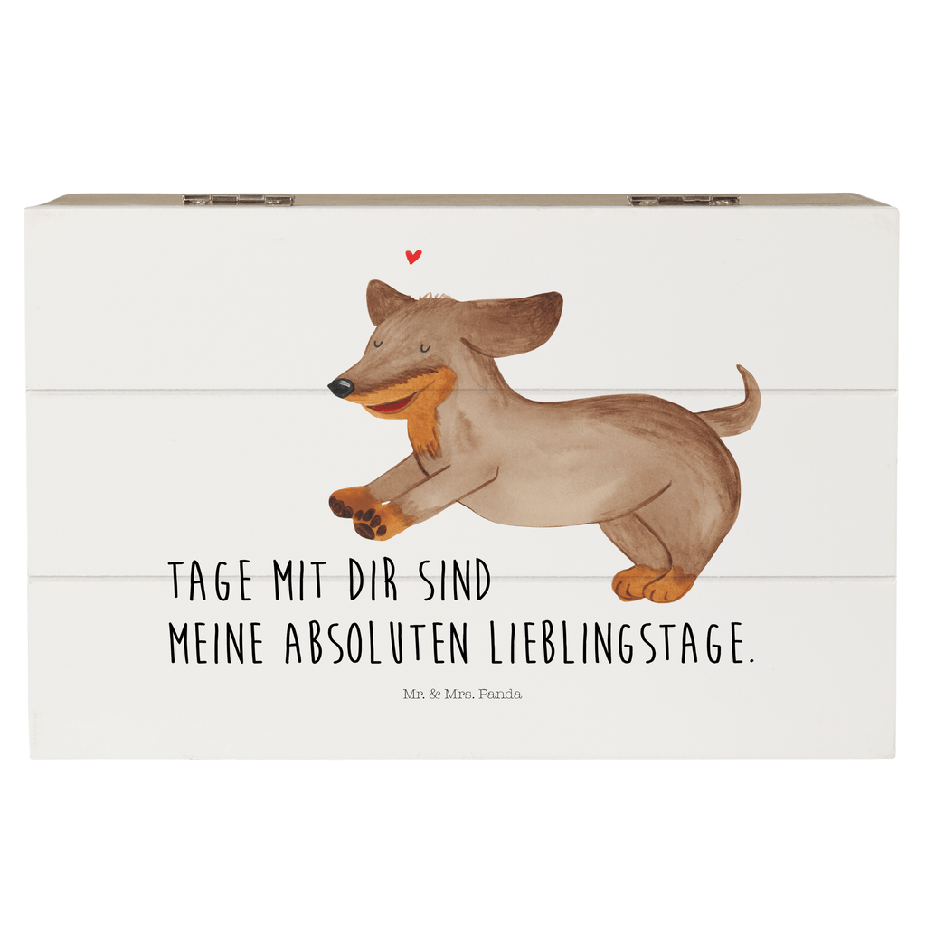 Holzkiste Hund Dackel fröhlich Holzkiste, Kiste, Schatzkiste, Truhe, Schatulle, XXL, Erinnerungsbox, Erinnerungskiste, Dekokiste, Aufbewahrungsbox, Hund, Hundemotiv, Haustier, Hunderasse, Tierliebhaber, Hundebesitzer, Sprüche, Hunde, Dackel, Dachshund, happy dog