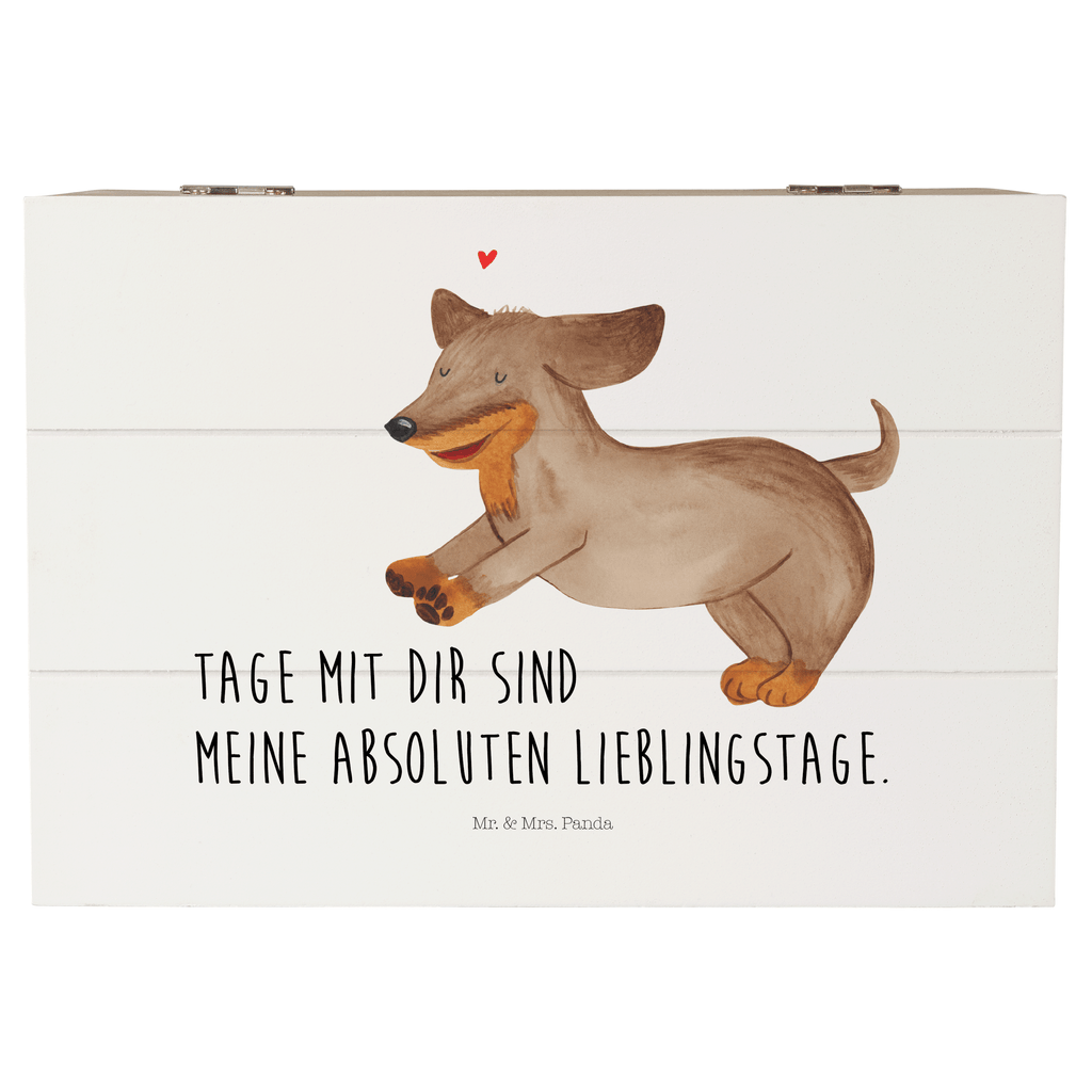 Holzkiste Hund Dackel fröhlich Holzkiste, Kiste, Schatzkiste, Truhe, Schatulle, XXL, Erinnerungsbox, Erinnerungskiste, Dekokiste, Aufbewahrungsbox, Hund, Hundemotiv, Haustier, Hunderasse, Tierliebhaber, Hundebesitzer, Sprüche, Hunde, Dackel, Dachshund, happy dog