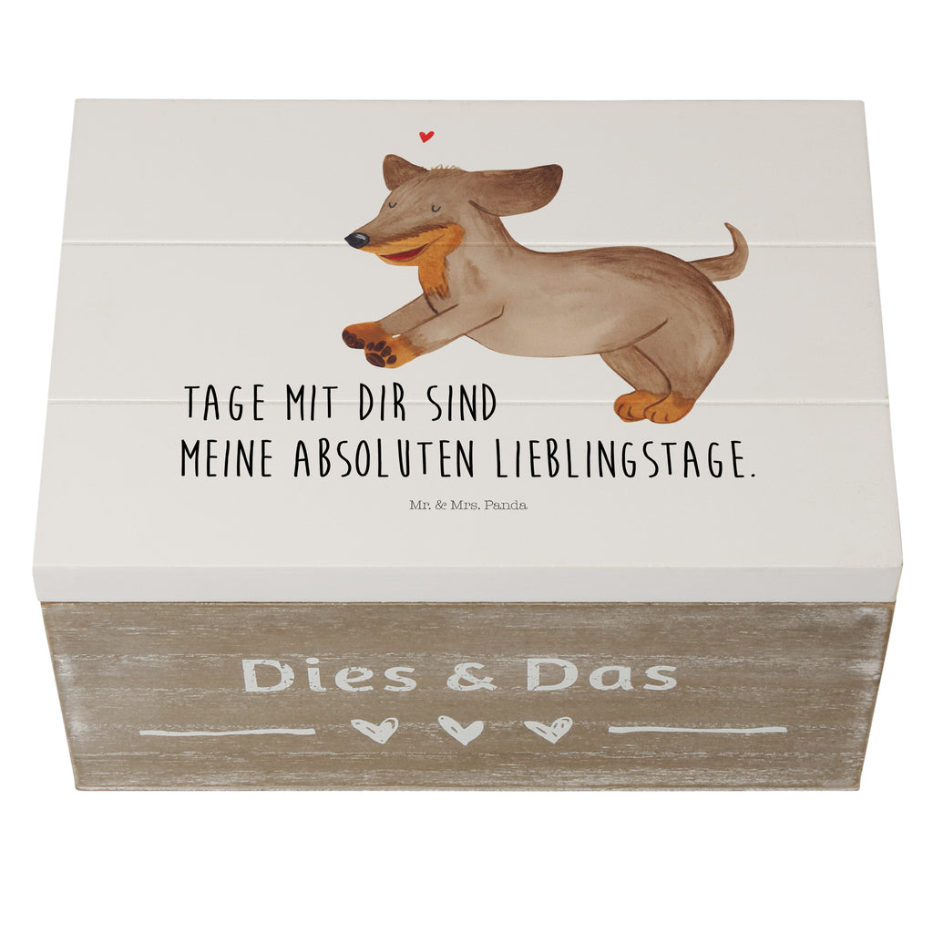 Holzkiste Hund Dackel fröhlich Holzkiste, Kiste, Schatzkiste, Truhe, Schatulle, XXL, Erinnerungsbox, Erinnerungskiste, Dekokiste, Aufbewahrungsbox, Hund, Hundemotiv, Haustier, Hunderasse, Tierliebhaber, Hundebesitzer, Sprüche, Hunde, Dackel, Dachshund, happy dog