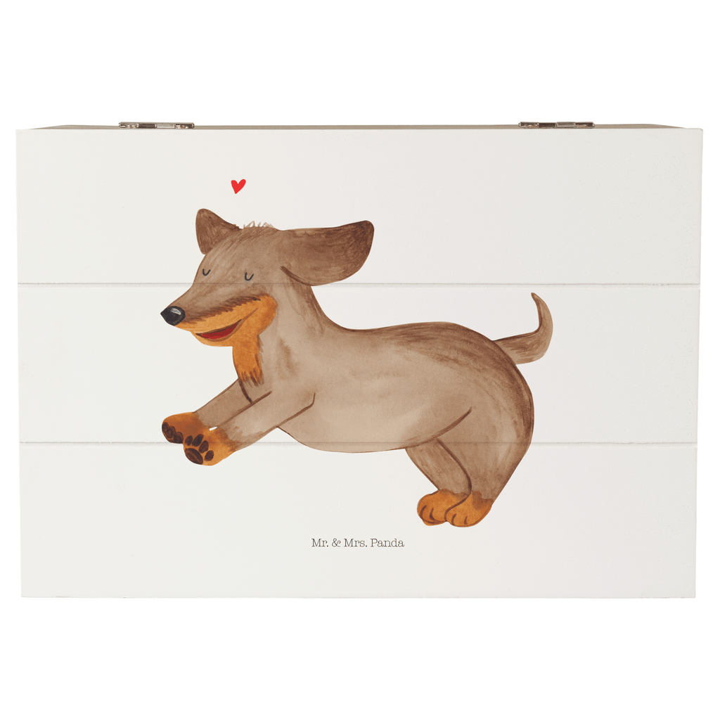 Holzkiste Hund Dackel fröhlich Holzkiste, Kiste, Schatzkiste, Truhe, Schatulle, XXL, Erinnerungsbox, Erinnerungskiste, Dekokiste, Aufbewahrungsbox, Hund, Hundemotiv, Haustier, Hunderasse, Tierliebhaber, Hundebesitzer, Sprüche, Hunde, Dackel, Dachshund, happy dog