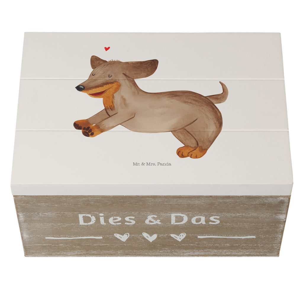 Holzkiste Hund Dackel fröhlich Holzkiste, Kiste, Schatzkiste, Truhe, Schatulle, XXL, Erinnerungsbox, Erinnerungskiste, Dekokiste, Aufbewahrungsbox, Hund, Hundemotiv, Haustier, Hunderasse, Tierliebhaber, Hundebesitzer, Sprüche, Hunde, Dackel, Dachshund, happy dog