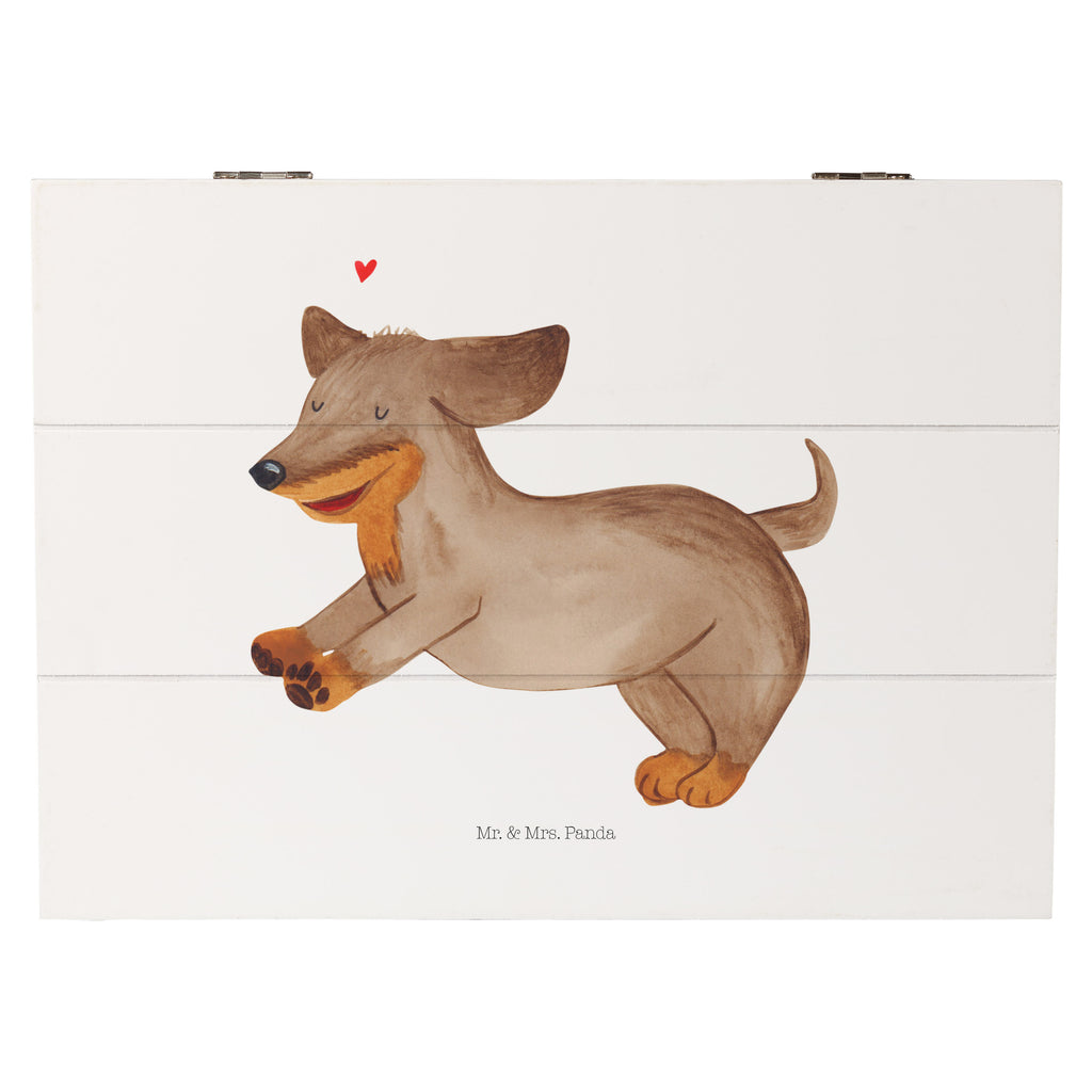Holzkiste Hund Dackel fröhlich Holzkiste, Kiste, Schatzkiste, Truhe, Schatulle, XXL, Erinnerungsbox, Erinnerungskiste, Dekokiste, Aufbewahrungsbox, Hund, Hundemotiv, Haustier, Hunderasse, Tierliebhaber, Hundebesitzer, Sprüche, Hunde, Dackel, Dachshund, happy dog