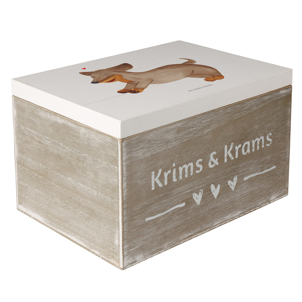 Holzkiste Hund Dackel fröhlich Holzkiste, Kiste, Schatzkiste, Truhe, Schatulle, XXL, Erinnerungsbox, Erinnerungskiste, Dekokiste, Aufbewahrungsbox, Hund, Hundemotiv, Haustier, Hunderasse, Tierliebhaber, Hundebesitzer, Sprüche, Hunde, Dackel, Dachshund, happy dog