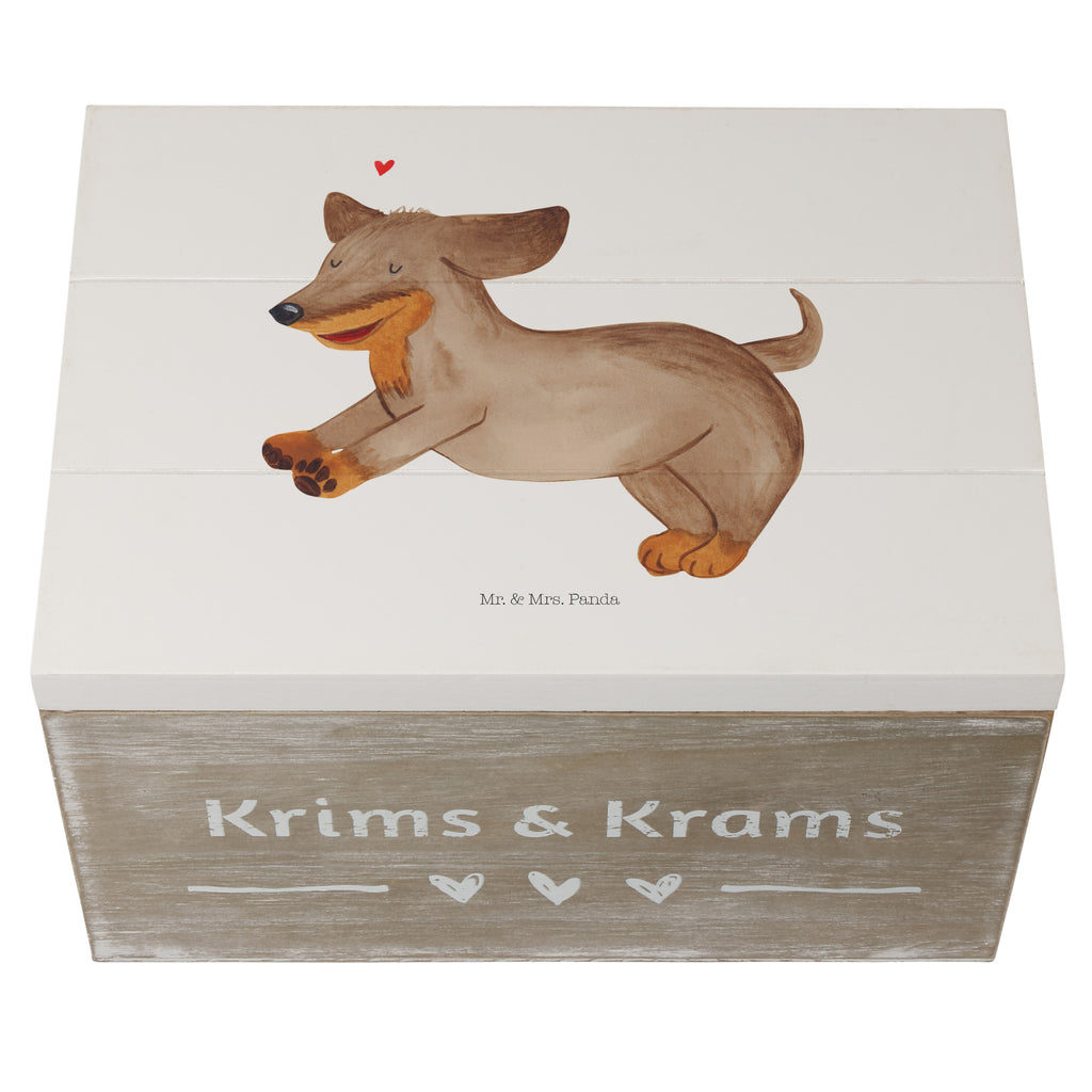 Holzkiste Hund Dackel fröhlich Holzkiste, Kiste, Schatzkiste, Truhe, Schatulle, XXL, Erinnerungsbox, Erinnerungskiste, Dekokiste, Aufbewahrungsbox, Hund, Hundemotiv, Haustier, Hunderasse, Tierliebhaber, Hundebesitzer, Sprüche, Hunde, Dackel, Dachshund, happy dog