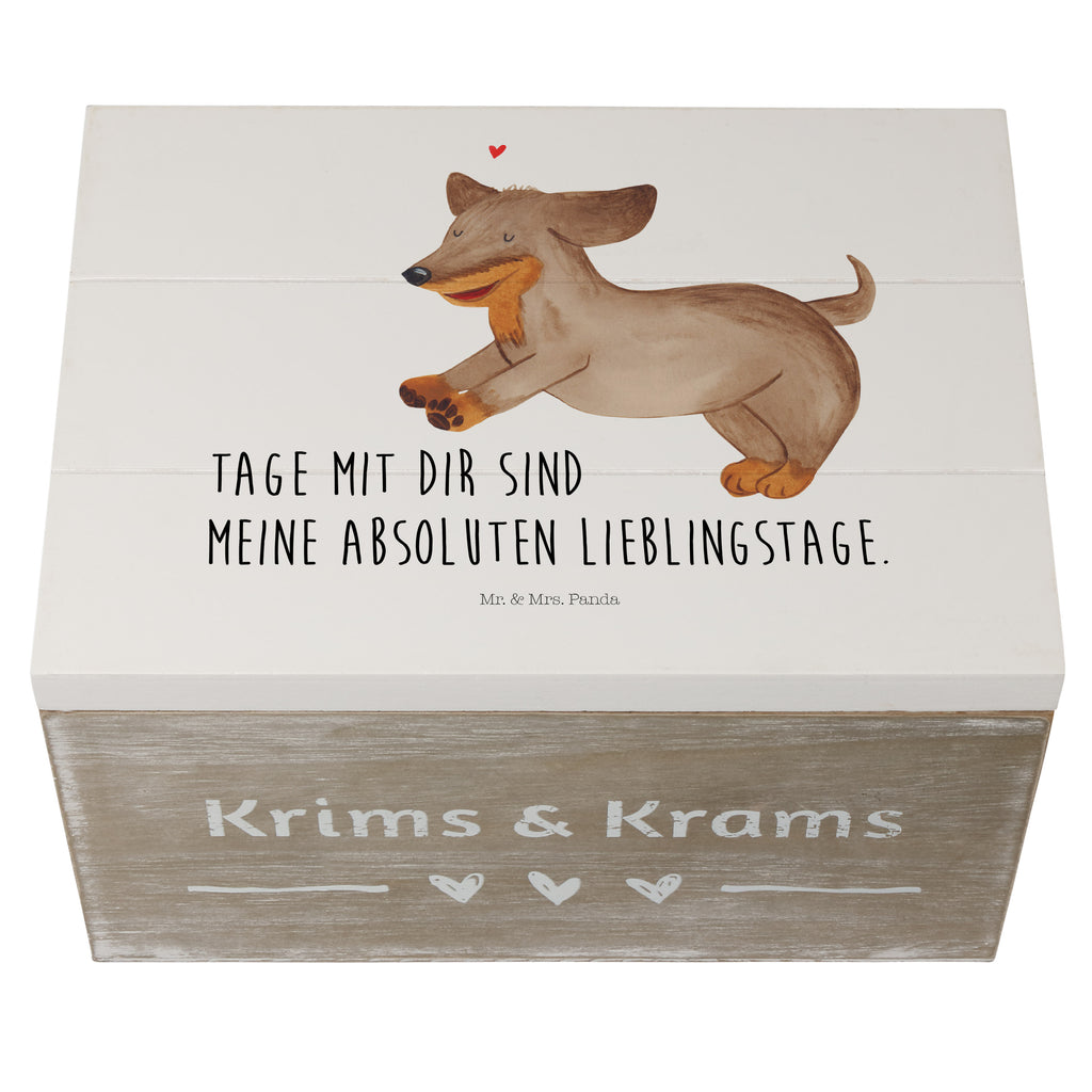Holzkiste Hund Dackel fröhlich Holzkiste, Kiste, Schatzkiste, Truhe, Schatulle, XXL, Erinnerungsbox, Erinnerungskiste, Dekokiste, Aufbewahrungsbox, Hund, Hundemotiv, Haustier, Hunderasse, Tierliebhaber, Hundebesitzer, Sprüche, Hunde, Dackel, Dachshund, happy dog