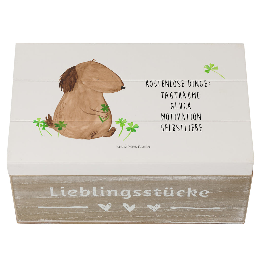 Holzkiste Hund Kleeblatt Holzkiste, Kiste, Schatzkiste, Truhe, Schatulle, XXL, Erinnerungsbox, Erinnerungskiste, Dekokiste, Aufbewahrungsbox, Hund, Hundemotiv, Haustier, Hunderasse, Tierliebhaber, Hundebesitzer, Sprüche, Kleeblatt, Glück, Tagträume, Motivation, Neuanfang, Geschenk, Glücksbringer, Selbstliebe, Achtsamkeit