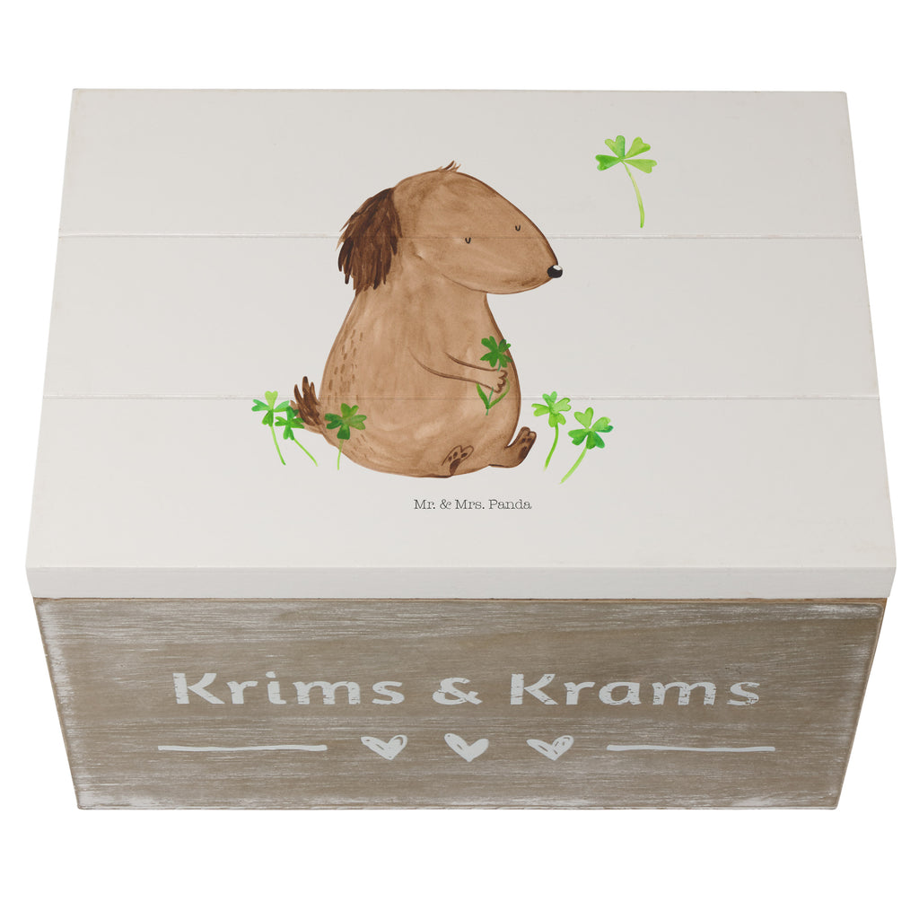 Holzkiste Hund Kleeblatt Holzkiste, Kiste, Schatzkiste, Truhe, Schatulle, XXL, Erinnerungsbox, Erinnerungskiste, Dekokiste, Aufbewahrungsbox, Hund, Hundemotiv, Haustier, Hunderasse, Tierliebhaber, Hundebesitzer, Sprüche, Kleeblatt, Glück, Tagträume, Motivation, Neuanfang, Geschenk, Glücksbringer, Selbstliebe, Achtsamkeit