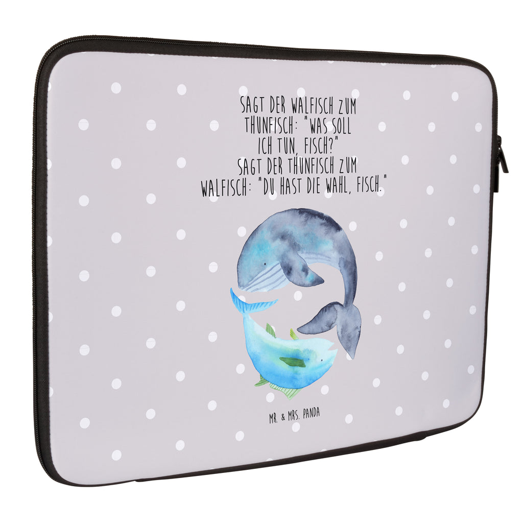 33 x 42 Notebook Tasche Walfisch & Thunfisch Notebook Tasche, Laptop, Computertasche, Tasche, Schutzhülle, Tiermotive, Gute Laune, lustige Sprüche, Tiere, Wal, Wahl, Tunfisch, Wortwitz lustig, Spruch lustig, Flachwitz, Witz, Spruch des Tages, Flachwitz Geschenk