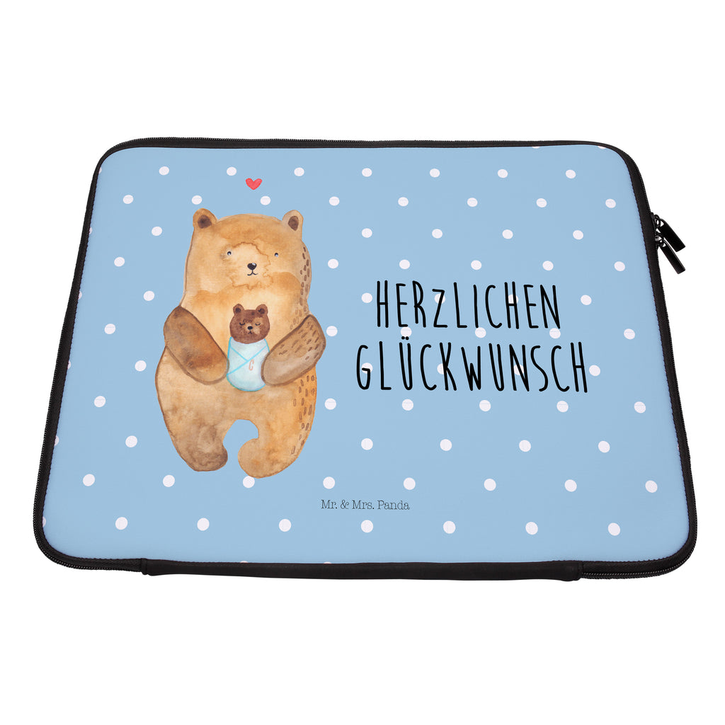20 x 28 Notebook Tasche  Bär mit Baby Notebook Tasche, Laptop, Computertasche, Tasche, Bär, Teddy, Teddybär, Eltern, Mutter, Baby, Taufe, Geburt, Nichte, Neffe, Enkel, Enkelin, Täufling, Geburtstag, Glückwunsch
