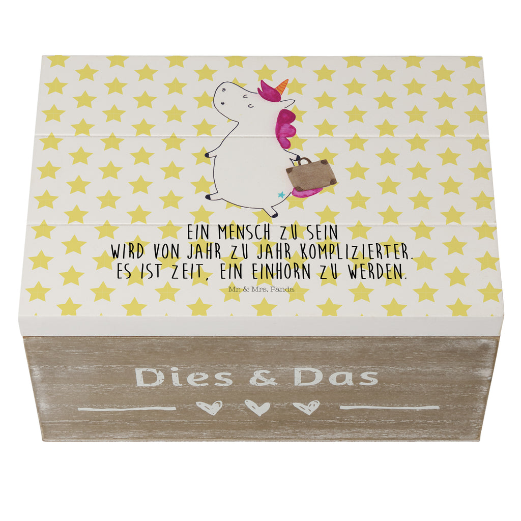 Holzkiste Einhorn Koffer Holzkiste, Kiste, Schatzkiste, Truhe, Schatulle, XXL, Erinnerungsbox, Erinnerungskiste, Dekokiste, Aufbewahrungsbox, Einhorn, Einhörner, Einhorn Deko, Pegasus, Unicorn, unicorn, Koffer, Verreisen, Reise, Gepäck, Abenteuer, Erwachsen, Kind, albern, Spaß, lustig, witzig