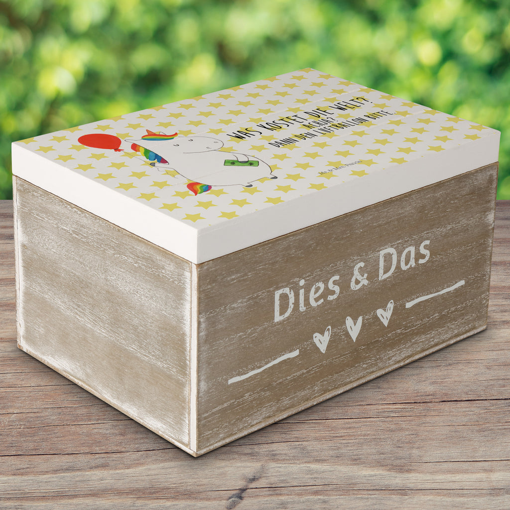 Holzkiste Einhorn Luftballon Holzkiste, Kiste, Schatzkiste, Truhe, Schatulle, XXL, Erinnerungsbox, Erinnerungskiste, Dekokiste, Aufbewahrungsbox, Einhorn, Einhörner, Einhorn Deko, Pegasus, Unicorn, Luftballon, Geld, Lebenslust, Freude, Geschenk, Freundin