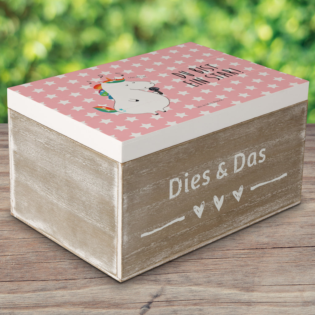 Holzkiste Einhorn Sänger Holzkiste, Kiste, Schatzkiste, Truhe, Schatulle, XXL, Erinnerungsbox, Erinnerungskiste, Dekokiste, Aufbewahrungsbox, Einhorn, Einhörner, Einhorn Deko, Pegasus, Unicorn, Glitzer, Konfetti, Party, Geburtstag, Feier, Fest, Disco, Sängerin, Sänger, Freundin