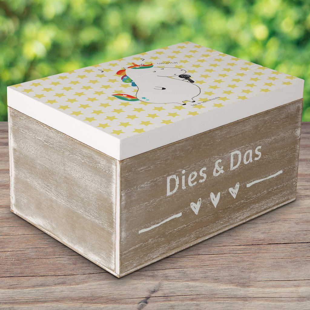 Holzkiste Einhorn Sänger Holzkiste, Kiste, Schatzkiste, Truhe, Schatulle, XXL, Erinnerungsbox, Erinnerungskiste, Dekokiste, Aufbewahrungsbox, Einhorn, Einhörner, Einhorn Deko, Pegasus, Unicorn, Glitzer, Konfetti, Party, Geburtstag, Feier, Fest, Disco, Sängerin, Sänger, Freundin