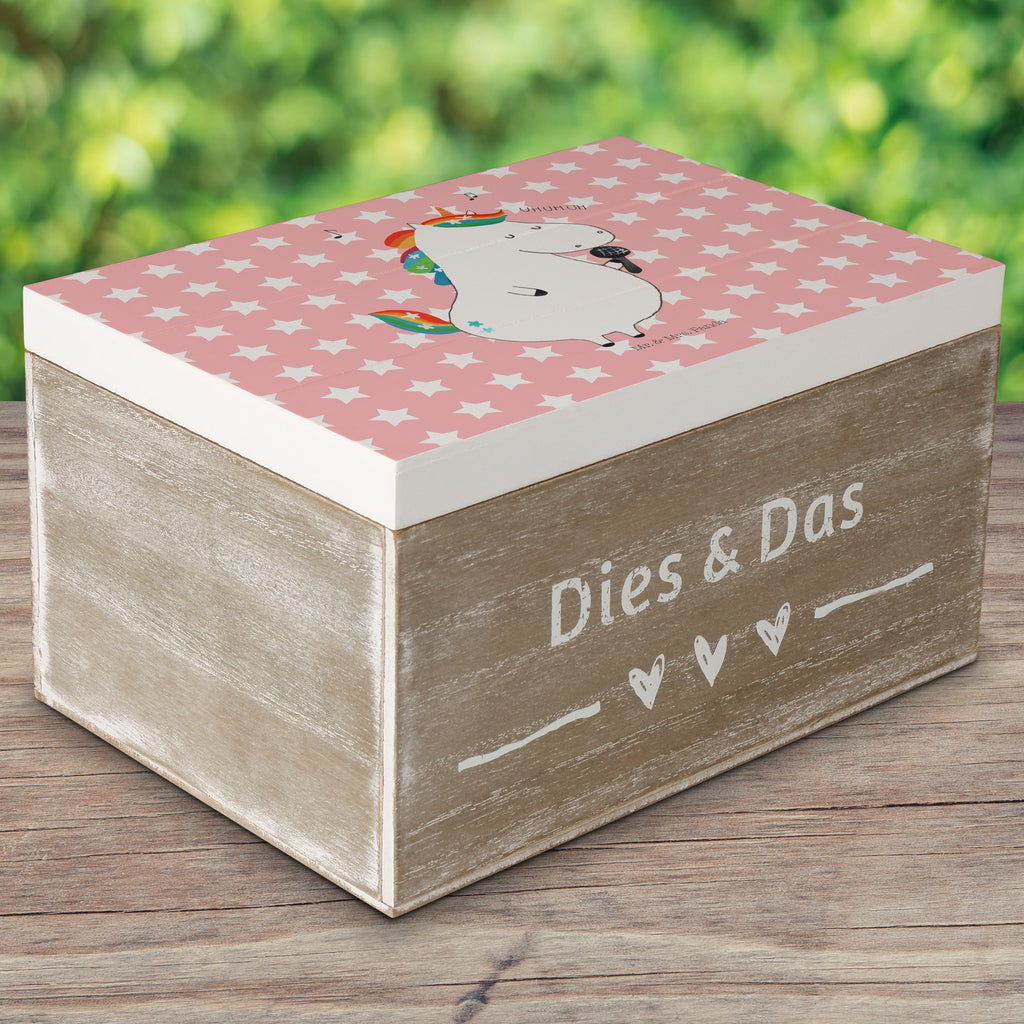 Holzkiste Einhorn Sänger Holzkiste, Kiste, Schatzkiste, Truhe, Schatulle, XXL, Erinnerungsbox, Erinnerungskiste, Dekokiste, Aufbewahrungsbox, Einhorn, Einhörner, Einhorn Deko, Pegasus, Unicorn, Glitzer, Konfetti, Party, Geburtstag, Feier, Fest, Disco, Sängerin, Sänger, Freundin