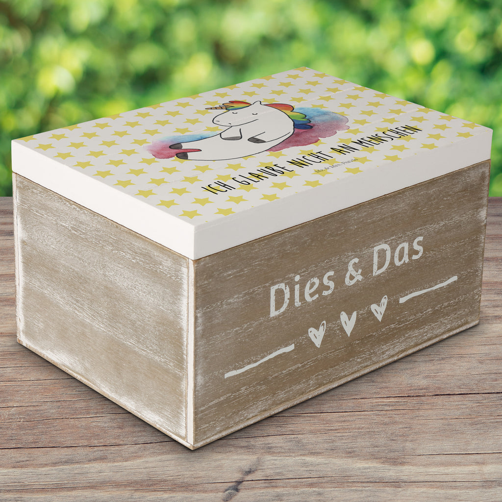 Holzkiste Einhorn Wolke 7 Holzkiste, Kiste, Schatzkiste, Truhe, Schatulle, XXL, Erinnerungsbox, Erinnerungskiste, Dekokiste, Aufbewahrungsbox, Einhorn, Einhörner, Einhorn Deko, Pegasus, Unicorn, verliebt, Menschen, witzig, lustig, Geschenk, Glaube, Realität, Lächeln