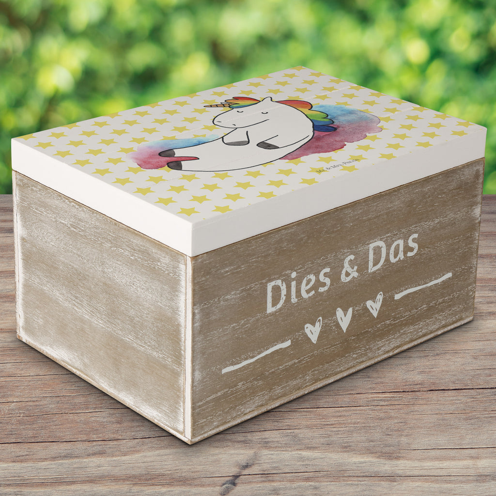 Holzkiste Einhorn Wolke 7 Holzkiste, Kiste, Schatzkiste, Truhe, Schatulle, XXL, Erinnerungsbox, Erinnerungskiste, Dekokiste, Aufbewahrungsbox, Einhorn, Einhörner, Einhorn Deko, Pegasus, Unicorn, verliebt, Menschen, witzig, lustig, Geschenk, Glaube, Realität, Lächeln