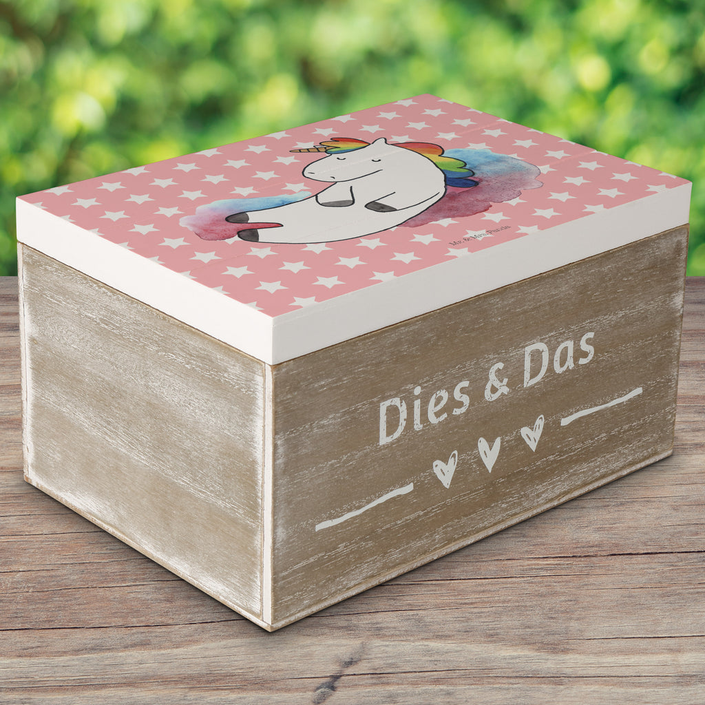 Holzkiste Einhorn Wolke 7 Holzkiste, Kiste, Schatzkiste, Truhe, Schatulle, XXL, Erinnerungsbox, Erinnerungskiste, Dekokiste, Aufbewahrungsbox, Einhorn, Einhörner, Einhorn Deko, Pegasus, Unicorn, verliebt, Menschen, witzig, lustig, Geschenk, Glaube, Realität, Lächeln