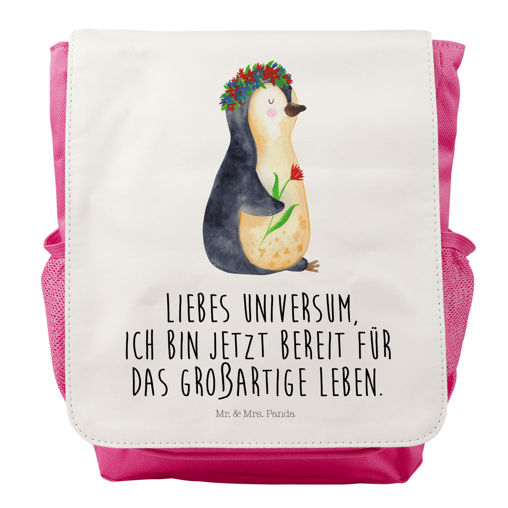 Kinderrucksack Pinguin Blumenkranz Pinguin, Pinguine, Blumenkranz, Universum, Leben, Wünsche, Ziele, Lebensziele, Motivation, Lebenslust, Liebeskummer, Geschenkidee	 Kids, Rucksack, Kinderrucksack, Kinder Rucksack, Rucksack Kindergröße, Kleiner Rucksack  Pinguin