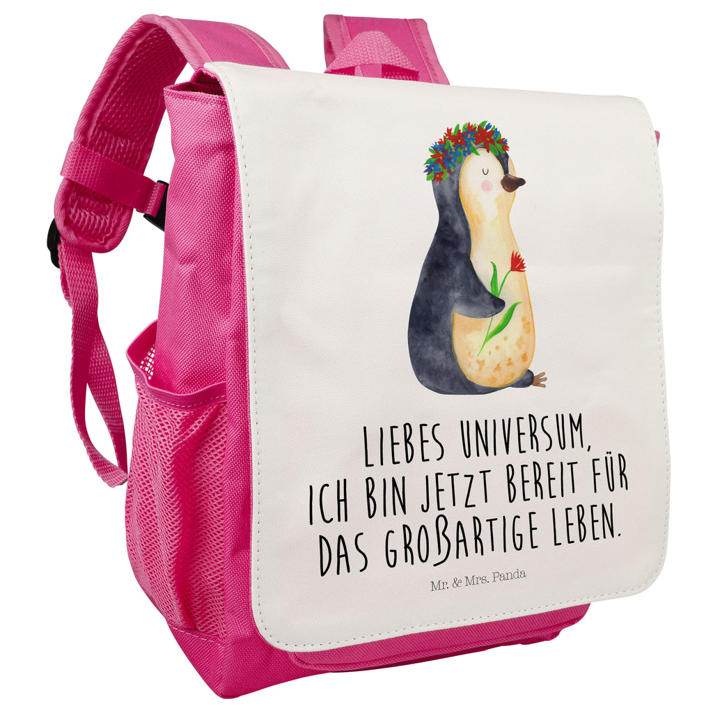 Kinderrucksack Pinguin Blumenkranz Pinguin, Pinguine, Blumenkranz, Universum, Leben, Wünsche, Ziele, Lebensziele, Motivation, Lebenslust, Liebeskummer, Geschenkidee	 Kids, Rucksack, Kinderrucksack, Kinder Rucksack, Rucksack Kindergröße, Kleiner Rucksack  Pinguin