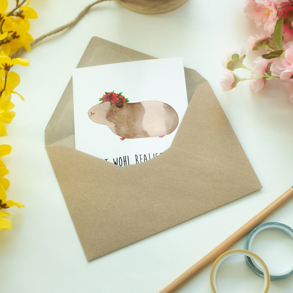 Grußkarte Meerschweinchen weise Klappkarte, Einladungskarte, Glückwunschkarte, Hochzeitskarte, Geburtstagskarte, Karte, Tiermotive, Gute Laune, lustige Sprüche, Tiere, Meerschweinchen, Meerie, Meeries, Wunder, Blumenkind, Realität, Spruch, Weisheit, Motivation, Wunderland