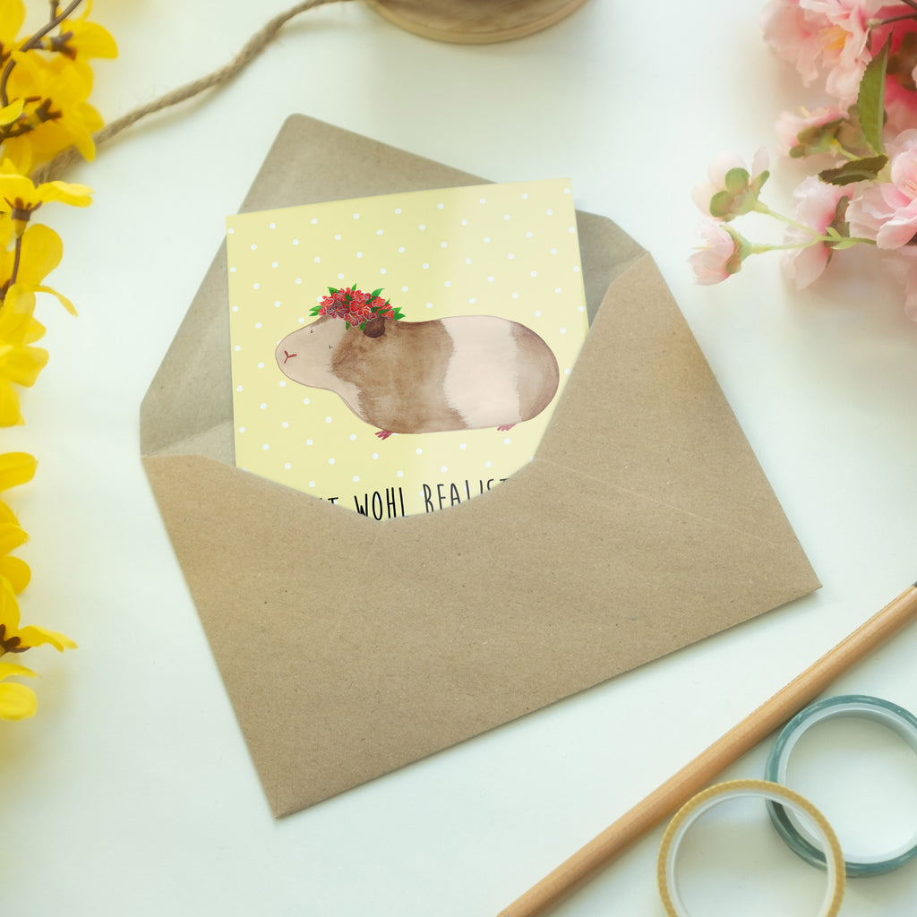 Grußkarte Meerschweinchen weise Klappkarte, Einladungskarte, Glückwunschkarte, Hochzeitskarte, Geburtstagskarte, Karte, Tiermotive, Gute Laune, lustige Sprüche, Tiere, Meerschweinchen, Meerie, Meeries, Wunder, Blumenkind, Realität, Spruch, Weisheit, Motivation, Wunderland