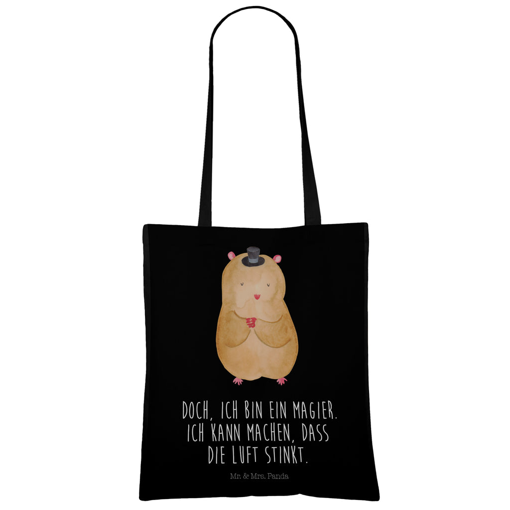 Tragetasche Hamster mit Hut Beuteltasche, Beutel, Einkaufstasche, Jutebeutel, Stoffbeutel, Tiermotive, Gute Laune, lustige Sprüche, Tiere, Hamster, Hut, Magier, Zylinder, Zwerghamster, Zauberer, Houdini