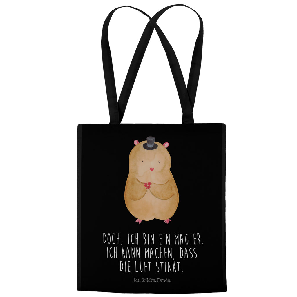 Tragetasche Hamster mit Hut Beuteltasche, Beutel, Einkaufstasche, Jutebeutel, Stoffbeutel, Tiermotive, Gute Laune, lustige Sprüche, Tiere, Hamster, Hut, Magier, Zylinder, Zwerghamster, Zauberer, Houdini