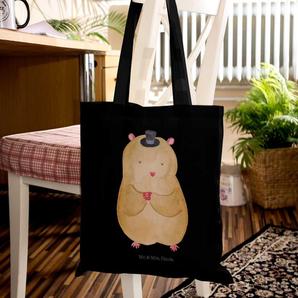 Tragetasche Hamster mit Hut Beuteltasche, Beutel, Einkaufstasche, Jutebeutel, Stoffbeutel, Tiermotive, Gute Laune, lustige Sprüche, Tiere, Hamster, Hut, Magier, Zylinder, Zwerghamster, Zauberer, Houdini